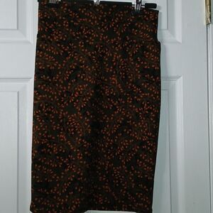 Lularoe brown with orange and dark brown  leaf pattern pull on pencil skirt  S
